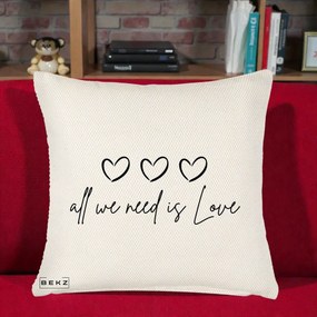 Perna Decorativa All We Need Is Love, 40x40 cm, Crem Reliefat, Husa Detasabila, Perna Inclusa, BEKZ®