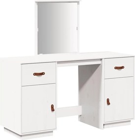 vidaXL Set de masă de toaletă cu oglindă, alb, lemn masiv de pin