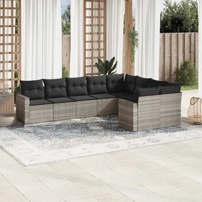 vidaXL Set canapele de grădină cu perne, 9 piese gri deschis poliratan