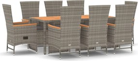 vidaXL Set mobilier grădină cu perne, 9 piese, gri, poliratan