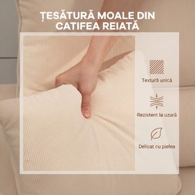 HOMCOM Canapea Extensibilă în Formă de L cu Spațiu de Depozitare și 2 Perne Bej | Aosom Romania