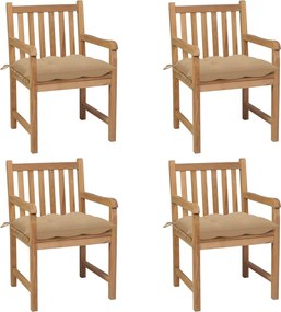 vidaXL Scaune de grădină cu perne bej, 4 buc., lemn masiv tec