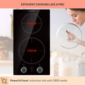 Klarstein Kochheld, plită cu inducție cu 2 zone, 2900 W, butoane rotative, sticla, negru