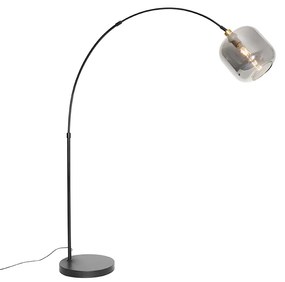 Lampă cu arc neagră cu aur și sticlă fumurie - Zuzanna