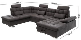 Colțar gri antracit extensibil, cu spațiu de depozitare (cu colț pe partea stângă, în formă de "U") Merkur – Ropez