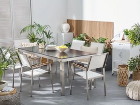 Set de masă pentru grădină Grosso (negru) (blat din sticlă 180x90 cm) (scaune albe). 1011747