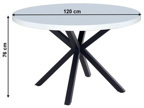 Masa de sufragerie, alb mat  negru, diametru 120 cm, MEDOR