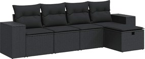 vidaXL Set mobilier de grădină cu perne, 5 piese, negru, poliratan