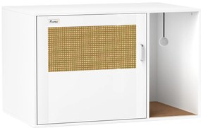 PawHut Casa de toaletă pentru pisici mobilier litieră pentru pisici saltea zgâriere ușă cu mâner stil boem 80 x 50 x 50 cm alb | Aosom Romania