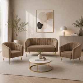 Canapea de design cu 2 locuri, ţesătură Velvet maro/gold crom-auriu, BAGY