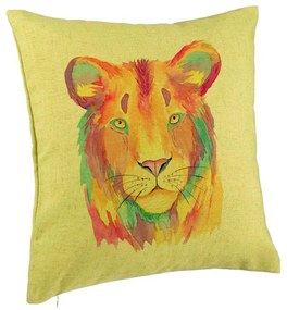 Perna Decorativa, Model Colorful Lion, 40x40 cm, Verde, Husa Detasabila, Burduf