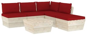 Set mobilier gradina din paleti, 6 piese, cu perne, lemn molid Bordo, colt + 3x mijloc + masa + suport pentru picioare, 1