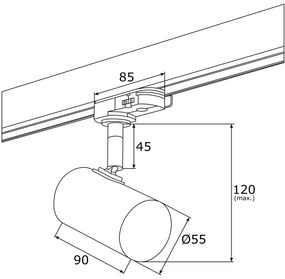Spot pe sina HORTA alb / Accesoriu pentru sinele trifazate ARGON T-RACK