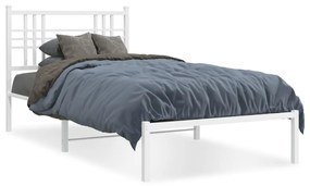 376365 vidaXL Cadru de pat metalic cu tăblie, alb, 90x190 cm