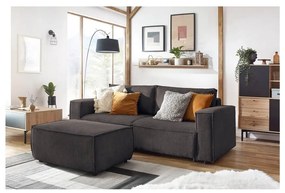 Taburet taupe cu tapițerie din catifea reiată Nihad – Bobochic Paris