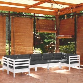 3097308 vidaXL Set mobilier de grădină cu perne, 7 piese, alb, lemn masiv pin
