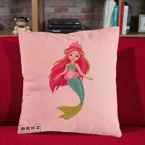 Perna Decorativa Sirena Roz cu Coroana, 40x40 cm, Roz, Husa Detasabila, Perna Inclusa, BEKZ®