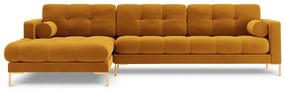 Colțar tapițat Bali, Galben/5 locuri/picioare gold/partea stângă/ L293 x l185 x h75