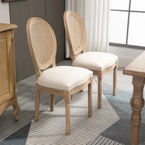 HOMCOM Set 2 Scaune cu Spătar Perforat, în Stil Vintage cu Tapițerie din Poliester, 49x56x97 cm, Alb-Lemn | Aosom Romania