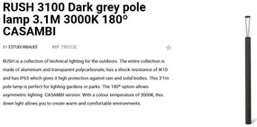 Stalp LED iluminat exterior simetric 180º IP65 RUSH 310cm 3000K CASAMBI