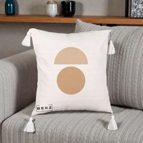 Perna Decorativa Geometric Minimalist Auriu, 40x40 cm, Bej cu Franjuri, Husa Detasabila, Perna Inclusa, BEKZ®