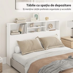 HOMCOM Tăblie de Pat Autoportantă 160 cm cu Compartimente, Tăblie pentru Pat Dublu cu 4 Spații Deschise, 160 x 20,2 x 108,2 cm, Alb | Aosom Romania