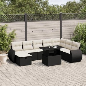 3275186 vidaXL Set mobilier de grădină cu perne, 9 piese, negru, poliratan