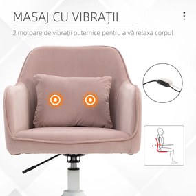 Vinsetto Scaun de Birou cu 2 Puncte de Vibrații, Pernă, Alimentare USB, Brațe și Înălțime Reglabilă, 57x70x78-86 cm, Roz | Aosom Romania