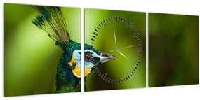 Tablou cu păun (cu ceas) (90x30 cm)