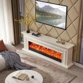 Șemineu electric cu efect LED realist cu 12 culori, Comodă TV, design elegant, control vocal și telecomandă, fără încălzire, 180 cm, Alb