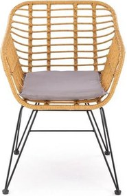 Scaun de gradina K541, gri/stejar, stofa/ratan sintetic, 55x58x77 cm