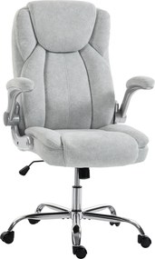 Scaun Ergonomic HOMCOM, Spătar Înalt, Tapițat în Catifea Imprimată, Cotiere Rabatabile, Alb Crem | Aosom Romania