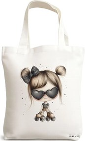 Sacosa de Panza pentru Cumparaturi, Geanta Tote, model The rolling girl 38 x 34.5 cm, Alba, BEKZ®