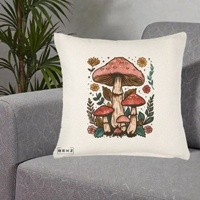 Perna Decorativa Ciuperci Vintage Floral, 40x40 cm, Crem Reliefat, Husa Detasabila, Perna Inclusa, BEKZ®