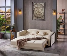 Canapea extensibila cu 3 locuri tip pat matrimonial cu lada de depozitare Atena,crem