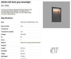 Spot LED incastrabil de exterior IP65 iluminat ambiental SOUN gri 70900