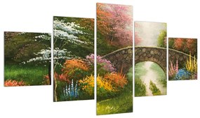 Tablou cu peisaj înflorit pictat (125x70 cm), în 40 de alte dimensiuni noi