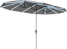 Outsunny Umbrelă dublă cu lumină solară, Aluminiu, Poliester, Protecție UPF50+, rezistent la UV, Umbrelă pentru terasă, Gri închis | Aosom Romania