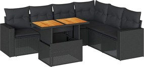 vidaXL Set canapele de grădină cu perne, 7 piese, negru, poliratan