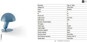 Veioza/Lampa de masa cu clips BELA albastra