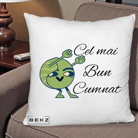 Cadou pentru Cumnat - Perna Personalizata Cel mai Bun Cumnat cu Personaj Funny Verde, 40x40 cm, Alb Pufos, Husa Detasabila, Perna Inclusa, BEKZ®