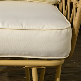 Outsunny Set de grădină canapea 2 locuri + 2 fotolii + 1 masă de cafea cu blat din sticlă securizată 7 perne ecru | Aosom Romania