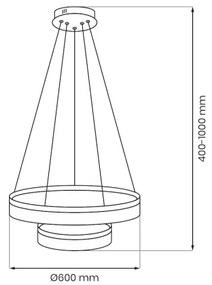 Lustră LED suspendată pe cablu GALA, 54W/230V, Ø 60 cm, argintiu