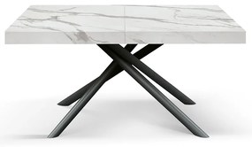 Masa extensibila Menego, blat ALB MARMORAT - 140 cm / 90 / h 77 - NEGRU