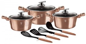 Set oale si tigai marmorate (10 piese) din aluminiu forjat Rose Gold (Cupru) Metallic Line Berlinger Haus BH 6151