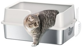 PawHut Litieră Inox, Bord Detasabil, Antimiros | Aosom Romania
