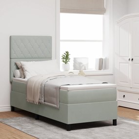 vidaXL Pat box spring cu saltea &amp; LED, gri deschis, 80x200 cm catifea