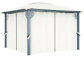 Pavilion cu perdele  siruri lumini LED, crem, 3x3 m, aluminiu Crem, 300 x 300 cm