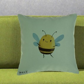 Perna Decorativa Buburuza pe Trifoi cu Patru Foi, 40x40 cm, Verde, Husa Detasabila, Perna Inclusa, BEKZ®