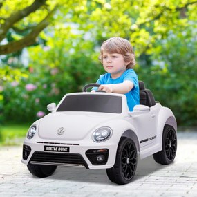AIYAPLAY Mașinuță electrică pentru copii, VW Beetle, 3-5 km/h, cu telecomandă și muzică, alb | Aosom Romania